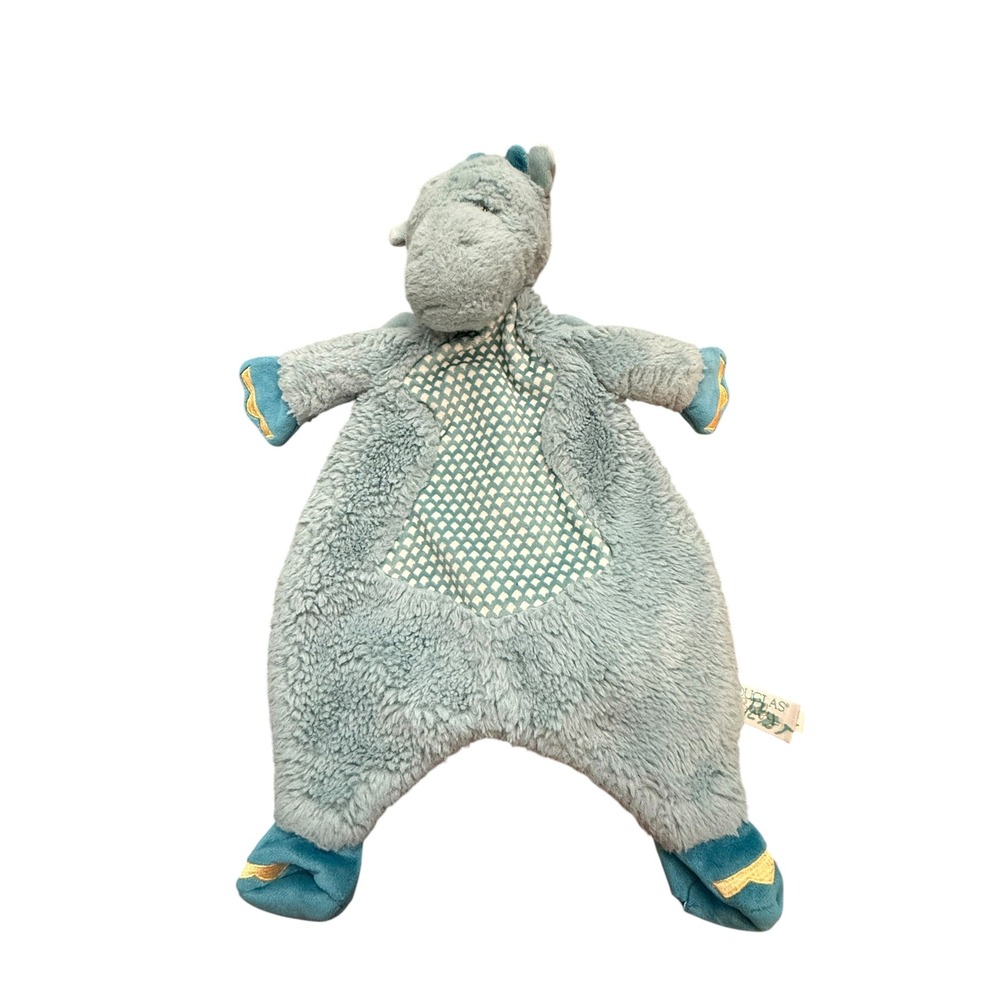 Douglas Baby Cuddle Toy Blue Dragon Plush Security Blanket Diamond Satin Belly